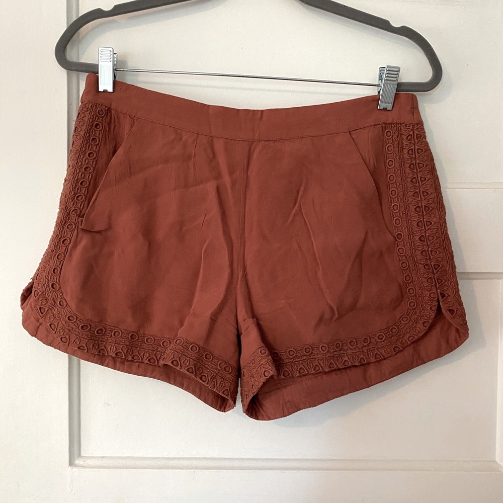 Anthropologie Marraketch Rayon Embroidered Brown Shorts - Size Small